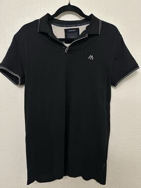 Marc Asher Mercerized Polo Shirt Mens M Black Short Sleeve Cotton Casual Logo